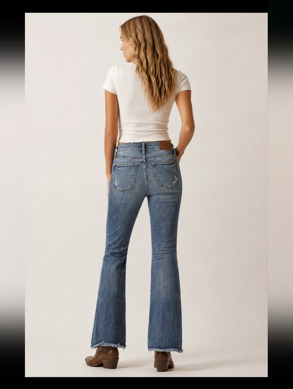 Judy Blue Boot Cut Denim Blue Jeans 9 / 29 High Waisted Fray Hem Boho Chic Weste